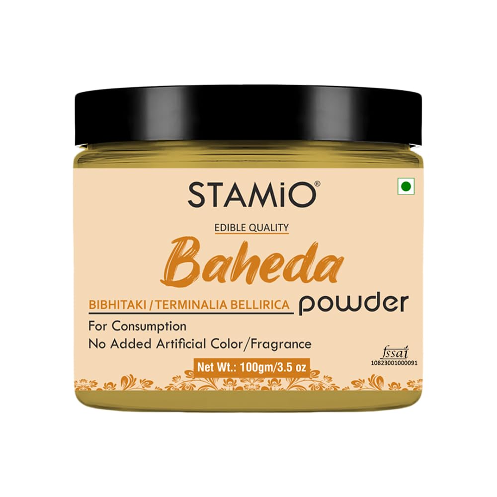 STAMIO Baheda Fruit Powder 100 gm | Terminalia bellirica | Bibhitaki | Bahera | Behda | Tanni/Taani/Tadimma | Digestive Health | Acidity | In Jar 3.53 oz