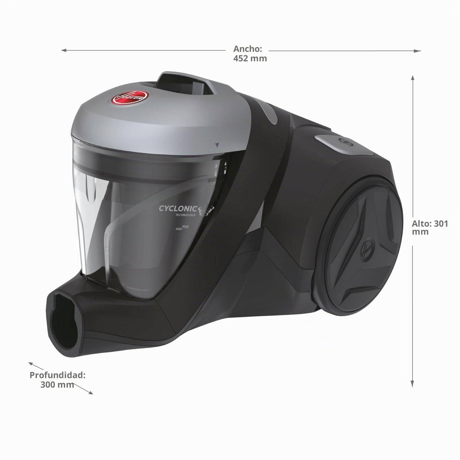 Hoover 39002259 H-Power 300 HP320PET, Aspiradora sin Bolsa Trineo, Tobera Turbo Pelo Mascotas y Tapicería, Compacta, Ciclónico, Selfdust Clean, 850W, Filtro Epa, 75dba, Cable 7 m, Negro, Depósito 2 l