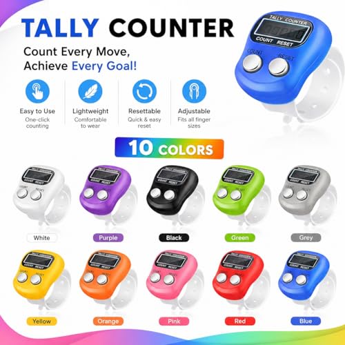 Image of KTRIO 7 Pack - Digital Finger Counter with LCD Display & Reset Button | Adjustable Ring Hand Tally Counter for Japa, Chanting, Meditation, Prayers, Sports, Golf, Knitting & Score Tracking