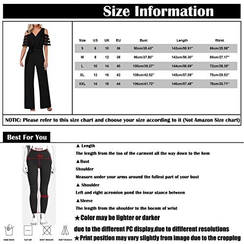 Blue Cold Shoulder Jumpsuit For Women Short Sleeve Mesh Panel Casual V Neck Wide Leg Belted Formal Rompers Wine Xx-Large #TOP5