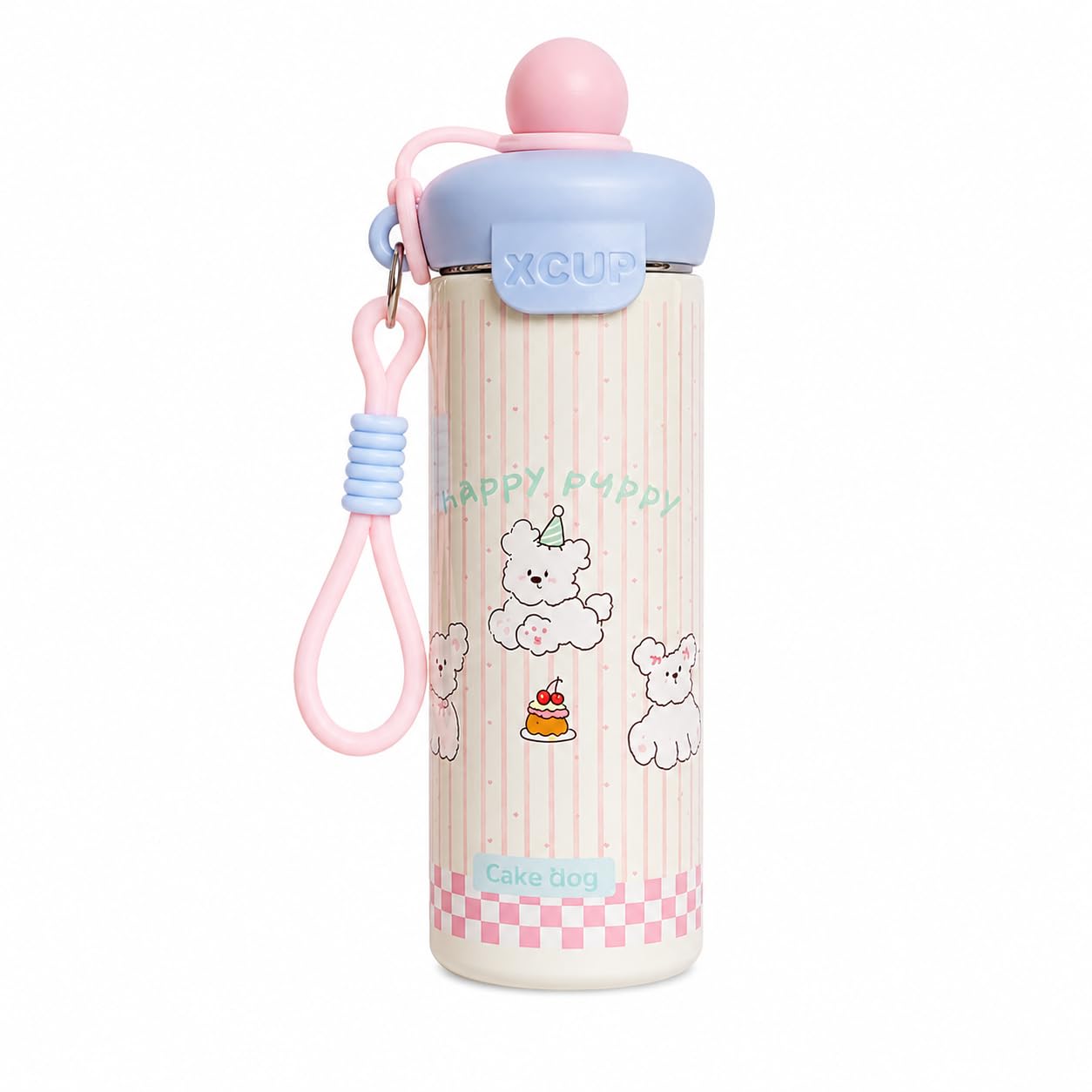 500 ml | Cute Insulated Water Bottle for Kids – 14oz Leakproof Stainless Steel with Silicone Carrying Strap & 3D Peach Lid – BPA-Free Small Travel School Bottle for Girls & Boys (Blue)-image-21