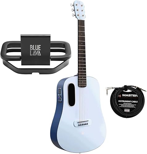 Lava Music Blue Lava - Guitarra eléctrica acústica de 36 pulgadas, color azul hielo con soporte de cargador inalámbrico y cable