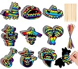 HOWAF 36 Pcs Mexican Fiesta Scratch Cards Gift, Rainbow Cinco De Mayo Crafts Art Cinco De Mayo Party Scratch Paper Decorations Hanging Ornaments DIY Magic Colorful Art Craft Kits