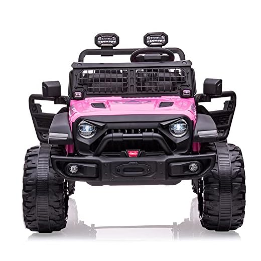 Kids Ride On Car with Remote Control, 24V Electric Vehicle for Toddler,Slow Start Park,2 Seats 2 Safe Belts Cool LED Lights, Front Storage, Bottle Holder, Central Control, Bluetooth, USB (Pink-Color)