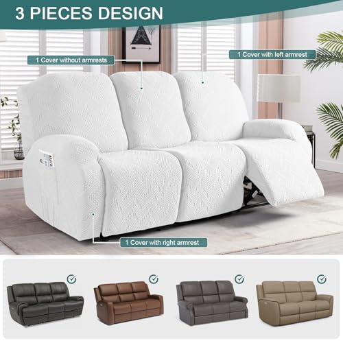Image of Ruaozz Recliner Sofa Covers Recliner Chair Covers Couch Covers for Reclining Couches with Pockets Washable Furniture Protector with Elastic Bottom (3 Seater, Ivory)