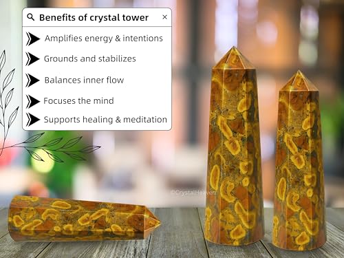 Image of Certified Fruit Jasper Crystal Tower Obelisk Point For Chakra, Healing And Balancing - Aaa Grade Original Certified Gemstone Agate For Reiki Meditation Yoga Spiritual (3-4 Inches)