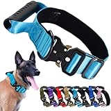 JSXD Tactical Dog Collar, 1.5 Inch Wide, Heavy Duty Dog Training Collar with Handle, Metal Quick Release Buckle,Adjustable Military Thick Collar for Medium Large Dogs (Turquoise, Medium)