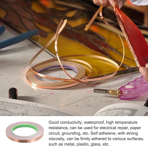 Image of Copper Foil Tape Conductive Adhesive Double Sided, [for EMI Shielding, Stained Glass, Paper Circuits, Grounding] - 3 /8 inch /98ft