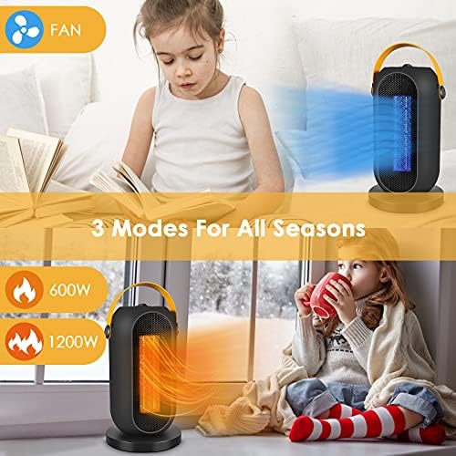 YurDoca Fan Heater, Portable Electric Space Heater, PTC Heater Ceramic Fan Quiet 600/1200W, 90° Oscillating Personal Mini Heater Fan w/ Overheat & Tip-Over ProtectionHome Office, Black-d (PTC-1500Q1)
