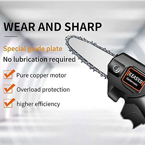 MKING Mini Chainsaw, 4 Inch Cordless Electric Portable Battery Chain Saw with 2Pcs Batteries & Chain Brushless Motor, 24V Electric Hand Chainsaw 0.7kg Lightweight, Electric saws for Cutting Wood - Thumbnail 4