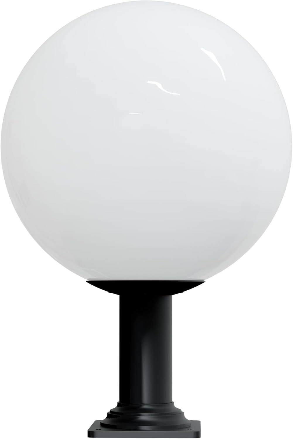 KASTLITE 16" Globe Pier Mount Outdoor Lighting with LED Lamp & 6" Stub Post | UV & Waterproof Pillar/Column Lights | Deck Driveway Yard Patio & Garden Fixture | Made in USA | White Cover, Black Base