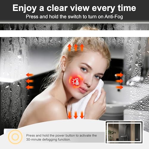 Image of AMOISE LED Bathroom Vanity Mirror with Light, 24 inchx40 inch Led Bathroom Vanity Mirror with Light for Wall, Anti-Fog, Dimmable 3 Colors, Memory Function, Backlit and Front Lit, Plug-in /Hardwired