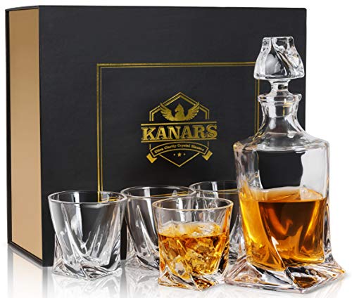 Product Image of the Whiskey Decanter Set with Glasses, KANARS 27oz Crystal Liquor Decanter In Luxury Gift Box for Bourbon Alcohol Cognac Scotch Brandy, Unique Men Gift for Housewarming Father's Day Wedding