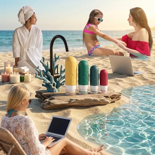 Image of DEPOZA Travel Bottles Kit (16 Pack) - TSA Approved, Leak Proof Silicone Squeezable Containers for Toiletries. Complete Set with Jars, Sprayers & Bag (Wine Red)