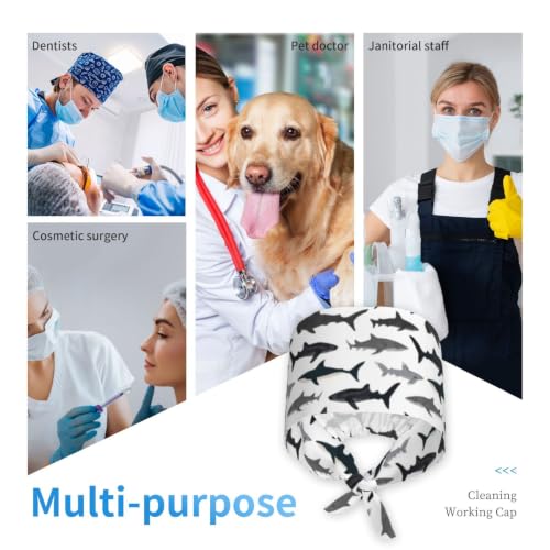 Image of Cute Pug Dog Print Working Cap Scrub Cap with Sweatband,Adjustable Fashion Bandage Tie Back Hat Headwear for Women Men