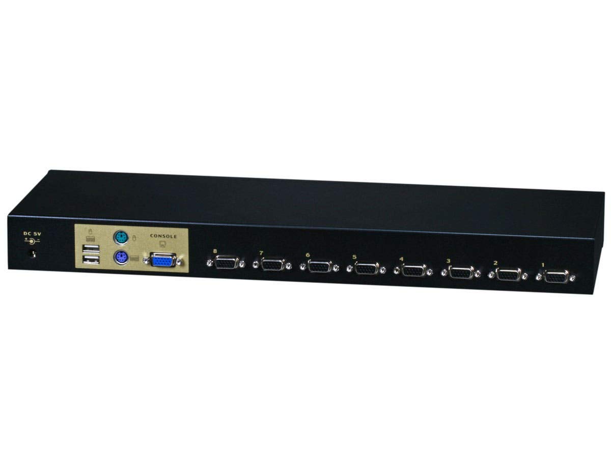 Monoprice 8-Port USB PS2 Combo KVM Switch - Black With Cables Retail | Supports Windows, Linux, Mac