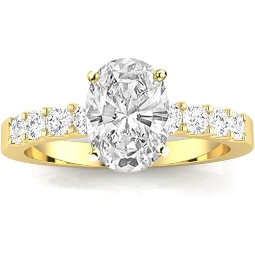 14K White Gold 2.5 to 3.5 Carat LAB GROWN DIAMOND Classic Prong Set Oval Cut Diamond Engagement Ring (E-F Color VS2-SI1 Clarity 2 Ct Center)