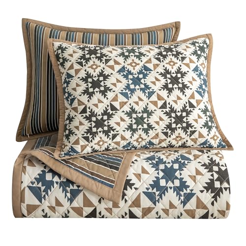 Image of Paseo Road Indigo Hill by HiEnd Accents Mosaic 3 Piece King Quilt Set