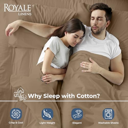 Image of Royale Linens 100% Organic Cotton Twin XL Flat Sheet Only - Super Soft - Percale Top Sheets - Twin XL Flat Sheet Sold Separately - Breathable, Cool & Crisp Sheets Only (66 inch x 102 inch, Chocolate)
