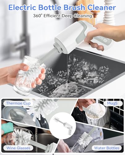 Image of Electric Spin Scrubber, Cordless Power Scrubber, Electric Scrubber for Cleaning with 8 Replaceable Brush Heads (K3-Grey)