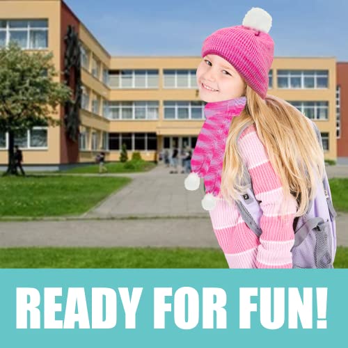 PEAK 2 PEAK Girls 3-Piece Beanie Hat, Scarf & Glove Set – Warm Winter Matching Accessories with Pom-Poms2
