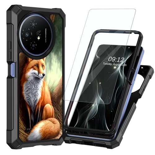 BREIDMKFM Case for TCL 50 XL 5G Phone Case with Screen Protector,Dual Layer Protection Hard PC Soft TPU Bumper Shockproof Corner Heavy Duty Protective Cover for TCL 50XL 5G,Cute Fox Tree