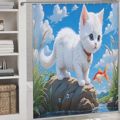 Rideau de douche chat mignon 183x183 cm imperméable pour baignoire - 2