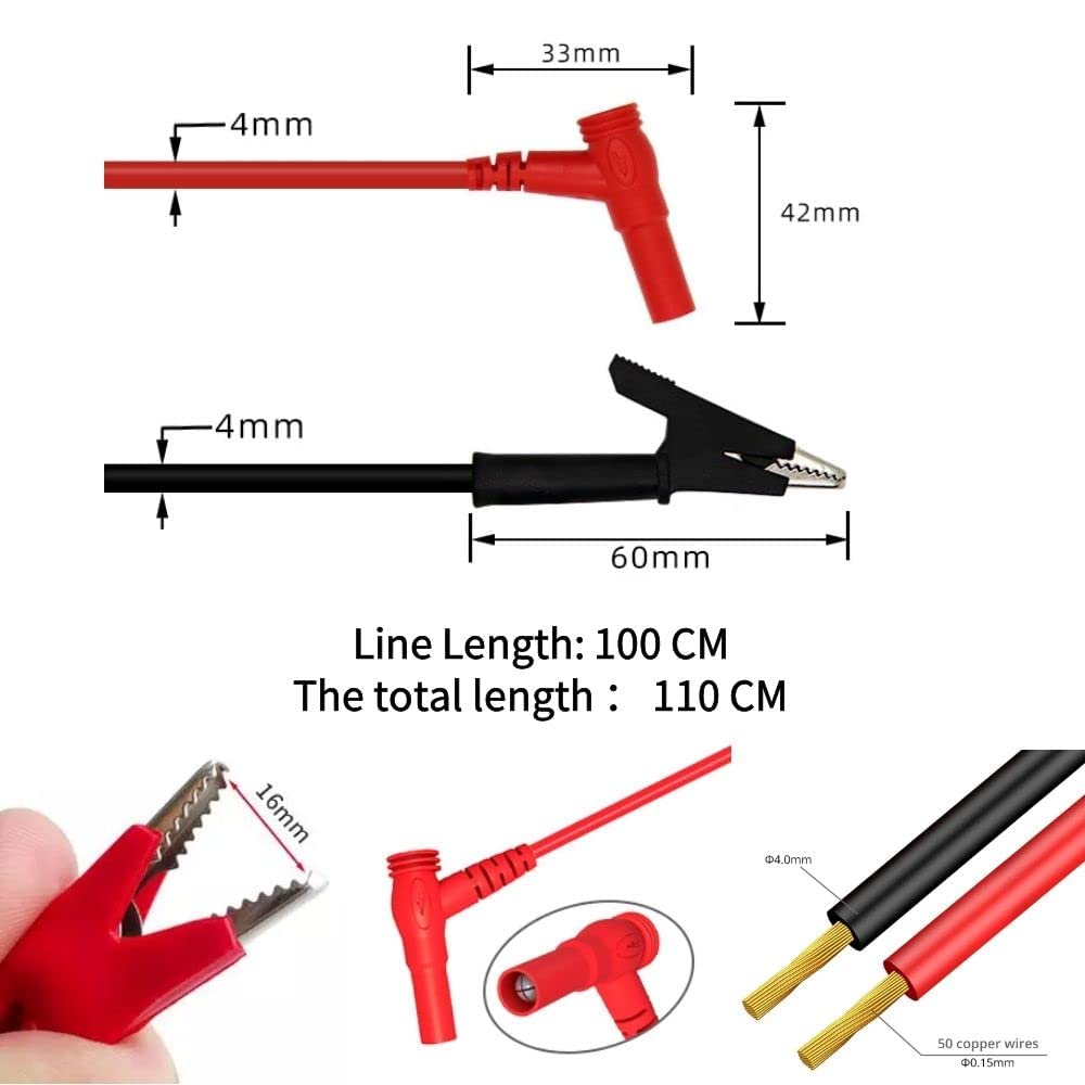 RUNCCI-YUN 2 PCS Puntali Tester per Multimetro,Spina a banana per coccodrillo, con Prolunga di Prova, Pinze a Coccodrillo, Sonda di Prova