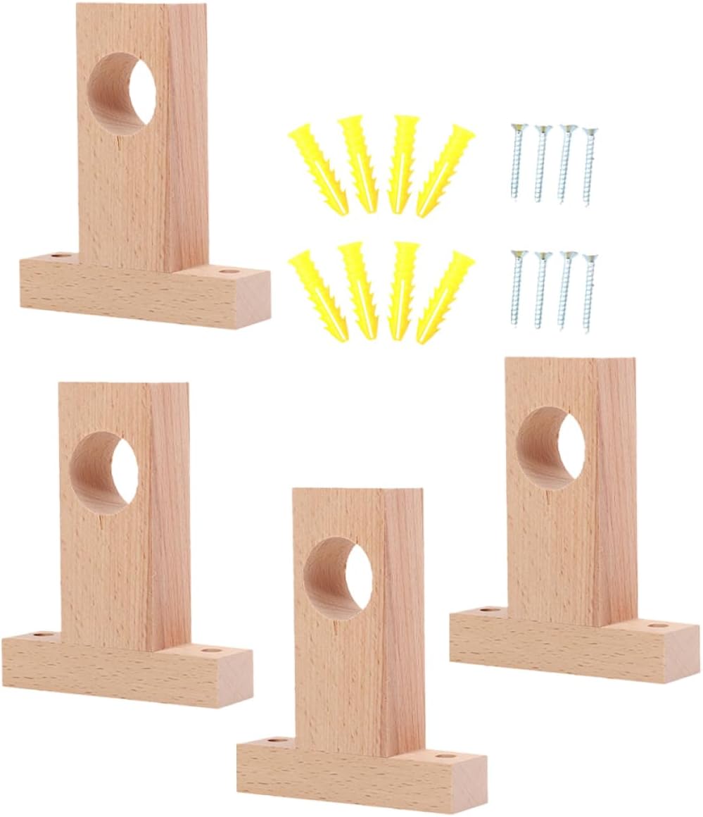 LIFKOME 4pcs Wooden Curtain Rod Holder Sturdy Bracket for Wall No Burr Safe Installation