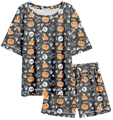 Image of Ekouaer Women's Waffle Knit Two Piece Lounge Set, Soft Matching Outfits for Daily Wear, Casual Shorts Set with Pocket