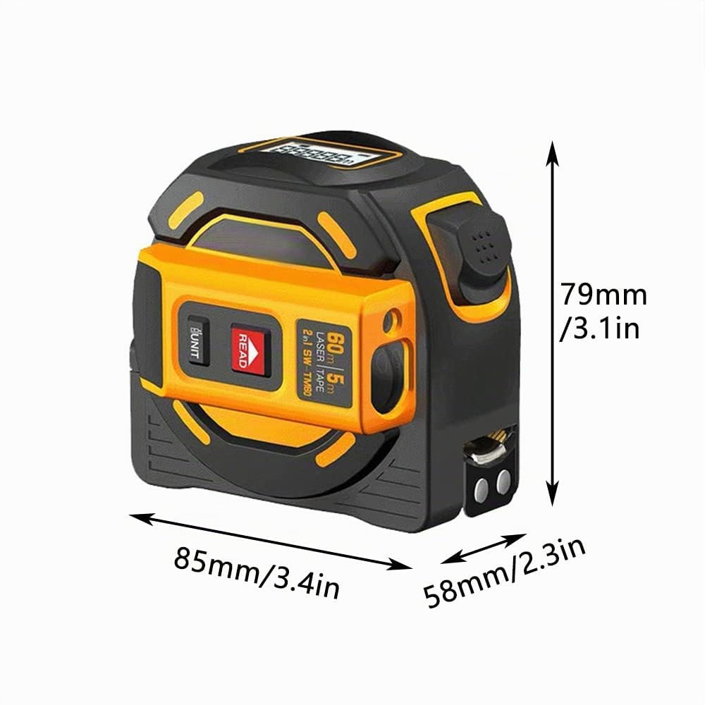Laser Messgerät Massband, Digitales Laserdistanzmessgerät mit LCD -Display, Lasermessung 196 ft, Maßband 16 ft