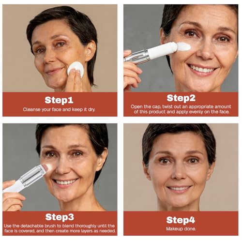 Color Changing Foundation Stick, 2-in-1 Dual-Ended Skin Matching Foundation with Detachable Brush, Lightweight Non-Greasy Moisturizing Face Makeup (3#Medium) — view 5