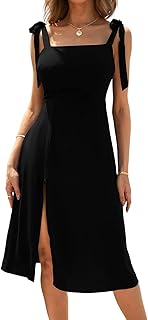 CUPSHE Women Column Slip Dress Square Neck Split Black Backless Wrap Midi Beach Casual Dress with Adjustable Wide Straps