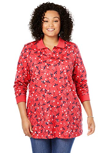 Woman Within Women's Plus Size Long-Sleeve Polo Shirt - 1X, White