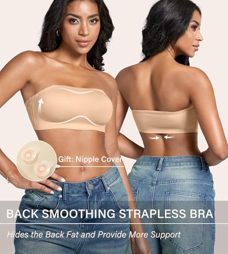 Image of DEANGELMON Strapless Bras for Women Non-Slip Silicone Bandeau Seamless Tube Top Bralette Comfy Non Padded Stretchy Stylish
