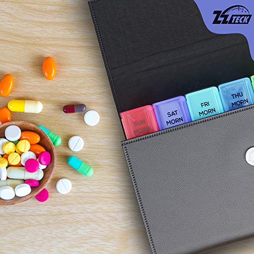 Jumbo Size 7 Day Weekly Xl Pill Organizer Travel Box Vitamin Daily Reminder Extra Large [10.4″ X 7″ X 1.6″] Xxl Pills Boxes Medication Container Pu Leather Am Noon Pm Pill Case From Zzteck #TOP5