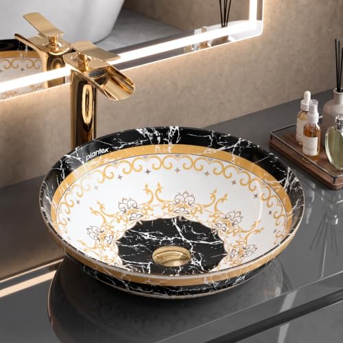 Image of Plantex Ceramic Round Wash Basin for Bathroom /Designer Table Top Basin /Countertop Vessel Sink for Restaurant /Hotel - (15.5x15.5x4.5 Inch)