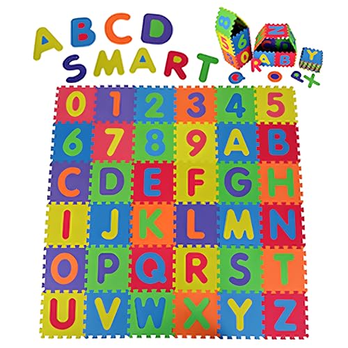 Tappeto Puzzle per Bambini,36 Pezzi Puzzle,Tappeto Gioco per Neonato in EVA Antiscivolo Non Tossico Puzzle con Lettere e Numeri,Certificato CE