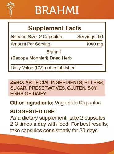Miniatura 3 de Secrets of the Tribe Brahmi 120 cápsulas, 1000 mg, Brahmi (Bacopa Monnieri) Hierba seca (120 cápsulas)