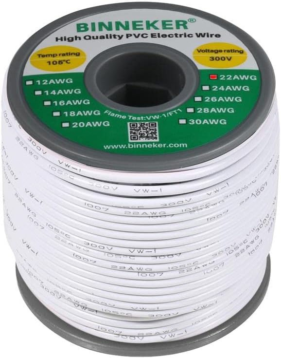 BINNEKER 22 Gauge PVC 1007 Electric Wire White 100 ft 22 AWG 1007 Hook