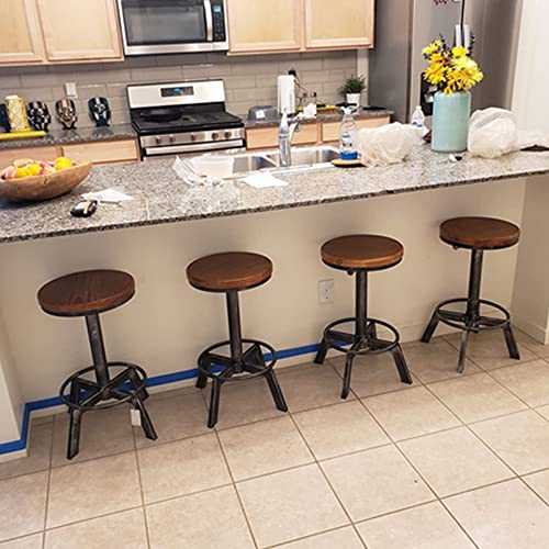 Bokkolik Set Of 2-Industrial Bar Stools-Farmhouse Swivel Counter Stool-Height Adjustable 24.4-27.5Inch-Kitchen Island Dining Stool-Extra Guest Seating #TOP5