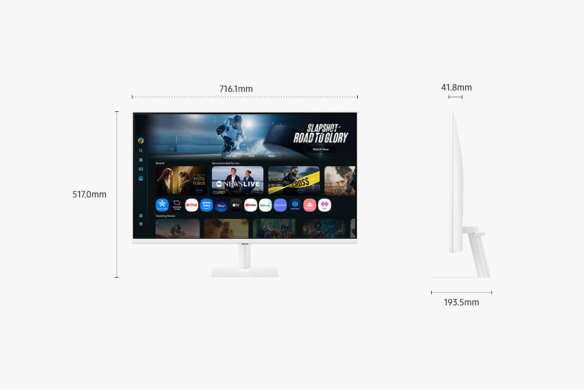 Samsung LS32FM703UUXXU 32" 4K Ultra HD HDR10 Smart Monitor with Speakers - White - 3840x2160, USB-C, HDMI, WiFi, Bluetooth, Smart Hub for TV streaming, Catch Up Apps and Gaming Hub - 4