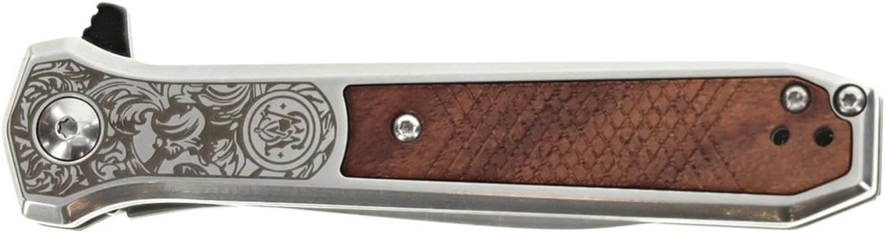 Smith & Wesson Unwavered Folding Dagger with 3.5" 8Cr Steel Blade, Rosewood Handle, for Tactical, Outdoors, and EDC