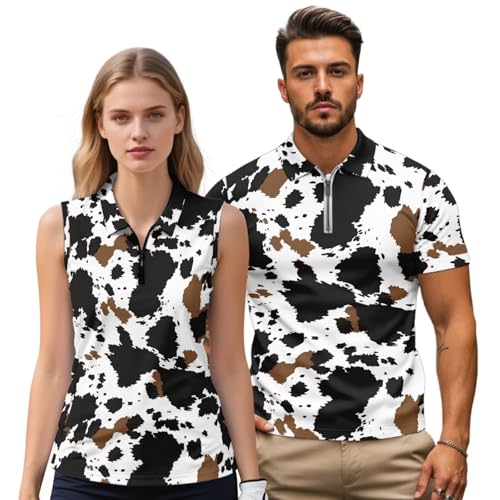 TOADDITDO Cow Spot Couples Golf Polo Shirts