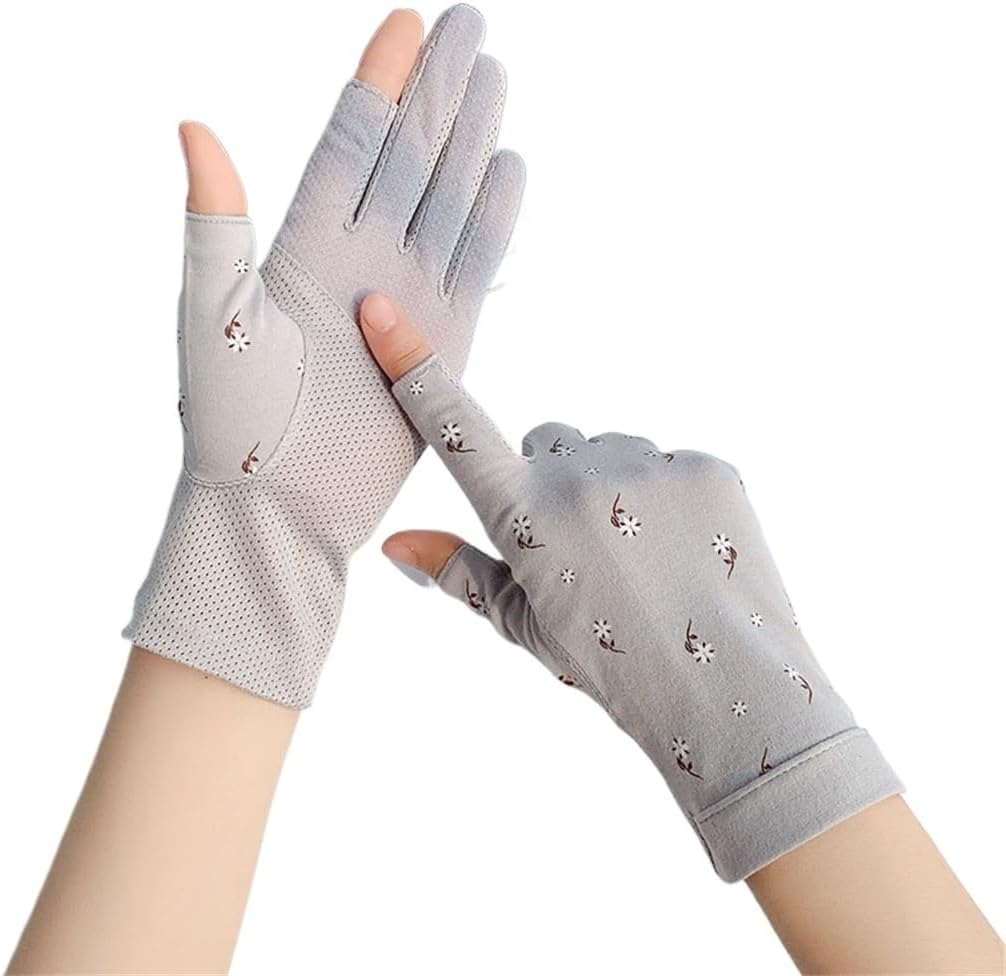 Finger Sunscreen Gloves for Women's Breathable Tea Picking Touch Screen Half Finger Gloves