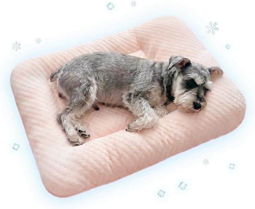 Cooling Dog Bed - Washable for Small and Medium Dogs Size Orthopedic Mat, Indoor Fluffy Square Crate Pad,Pink,(29.53",21.65",6.3")