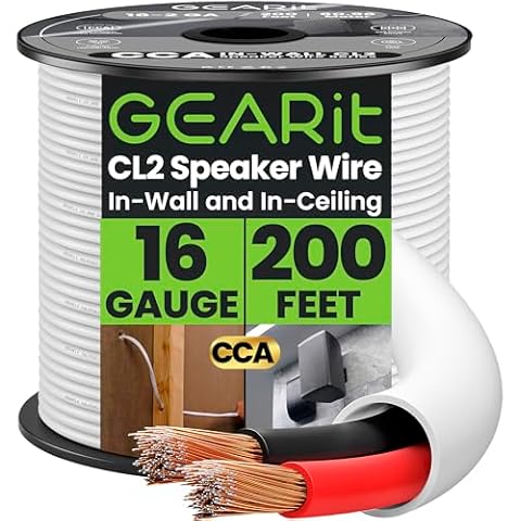 GearIT 16 Gauge In-Wall Speaker Wire 200ft Cover