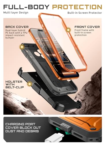 Image of SUPCASE for iPhone 17 Pro Case with Camera Control Button (Unicorn Beetle Pro), [Built-in Kickstand & Screen Protector] [Military-Grade Protection] Full Body Heavy Duty Phone Case, Coral
