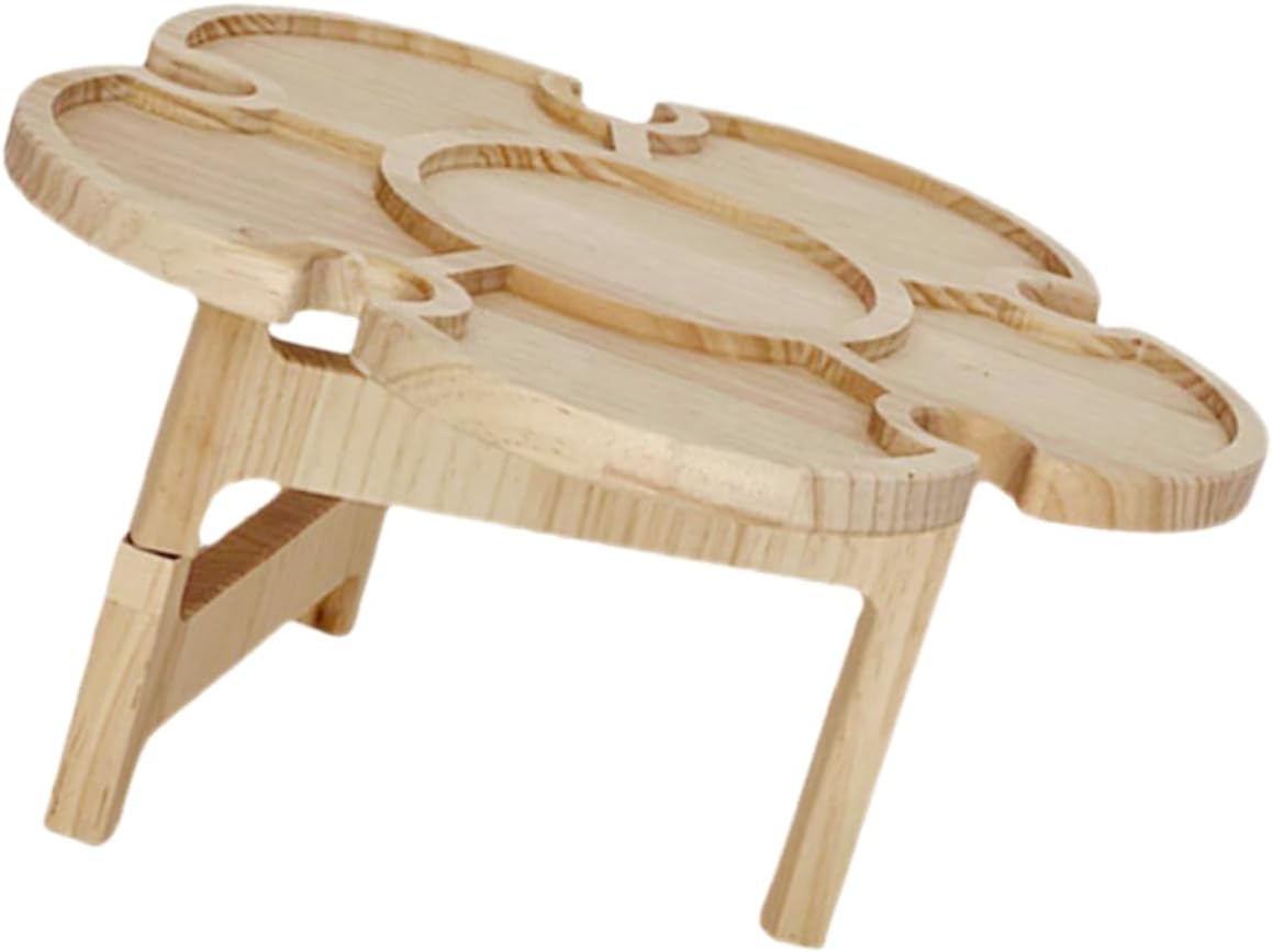 POPETPOP Outdoor Folding Wooden Wine Desk Portable Flower-Shaped Picnic Table for Camping Beach and Outdoor Gatherings Lightweight Compact Design for Wine Festivals and Picnics