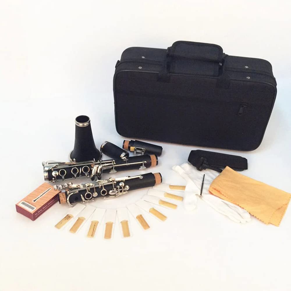 Clarinete Baquelita 17 Teclas B Plano Soprano Chapado Exquisito Paño de Limpieza 10 Cañas Instrumentos de Viento Madera Conciertos